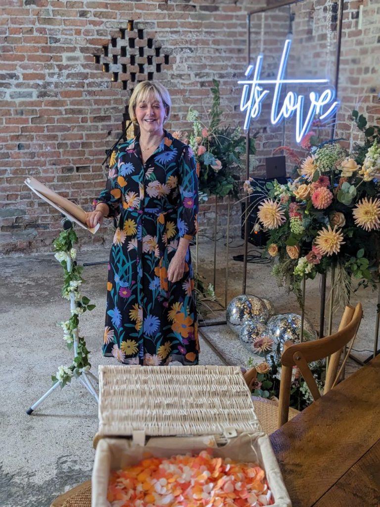 Wedding celebrant at barn venue in York
