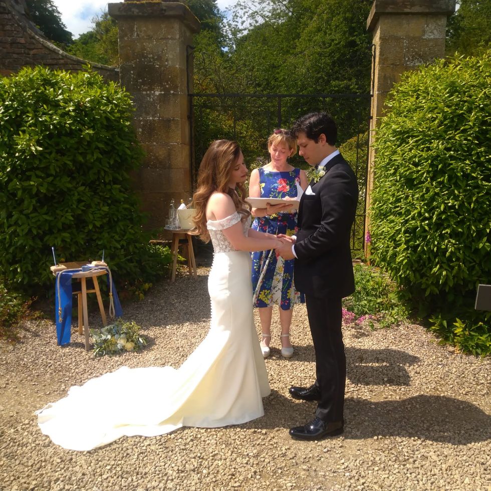 the vows with celebrant at Yorkshire elopement ceremony